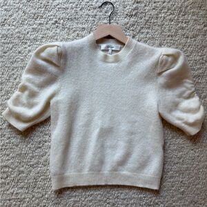 FRAME Ruched Puff Sleeve Cashmere Sweater Cream